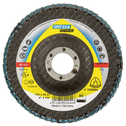 [567674] Klingspor SMT 924 abrasive mop disc 125x22,23 mm Grain 80 curve
