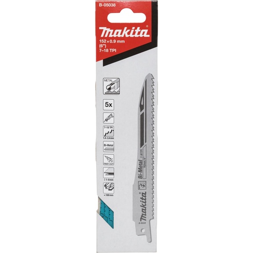 [807221] Makita B-05038 Recipro Blade BIM 152/7-18Z 5pc