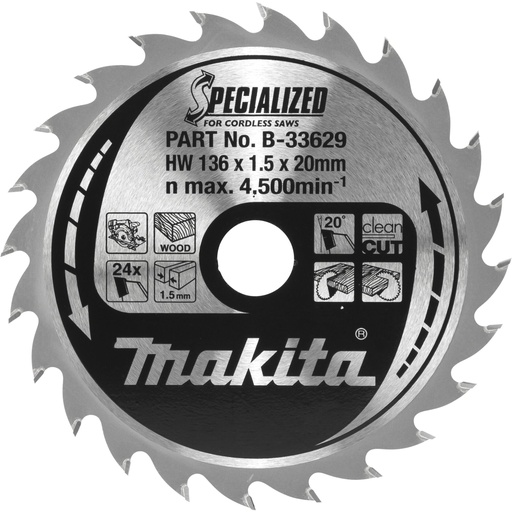 [807361] Makita B-33629 SPECIALIZED Saw Blade 136x20x24Z