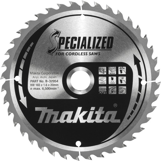 [807389] Makita B-32954 SPECIALIZED Saw Blade 165x20x40Z