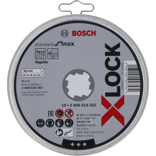 [476261] Bosch X-LOCK Cutting Disc Set 10x125x1mm Std Inox