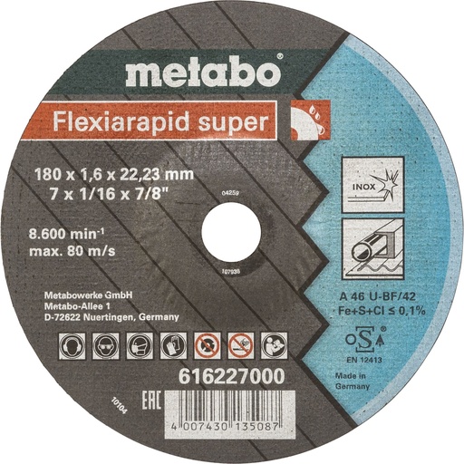 [839064] Metabo Flexiarapid super 180x1,6 x22,23 Inox