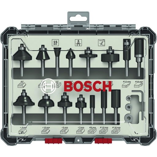 [599468] Bosch 15 pcs Wood Bit Set for 6mm Shank Router