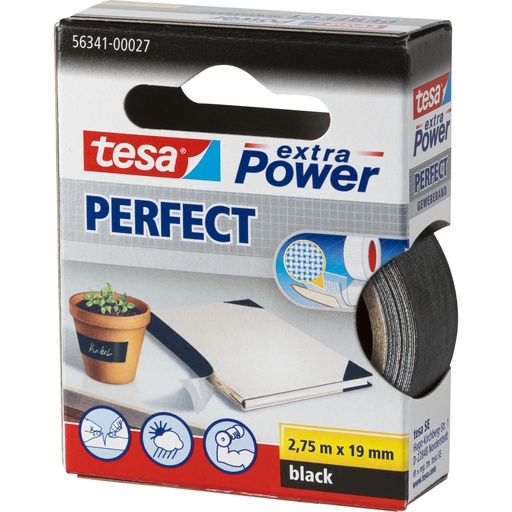 [855983] Tesa Duct Tape 2,75m x 19mm extra Power black Perfect 56341