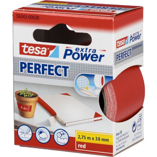 [856011] Tesa Cloth Tape 2,75m x 38mm extra Power red 56343