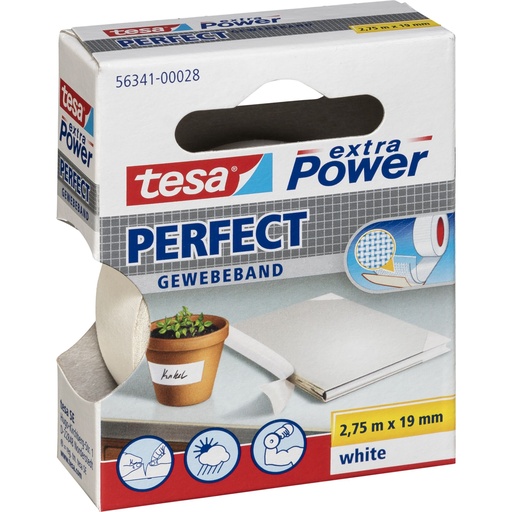 [894070] Tesa Gewebekleb. 2,75m x 19mm extra Power weiß Perfekt 56341
