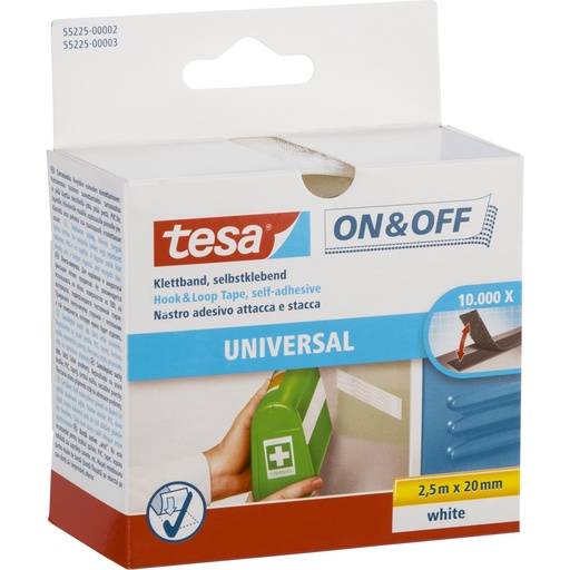 [856165] Tesa Hook&Loop Tape 2,5m x 20mm on&off white 55225