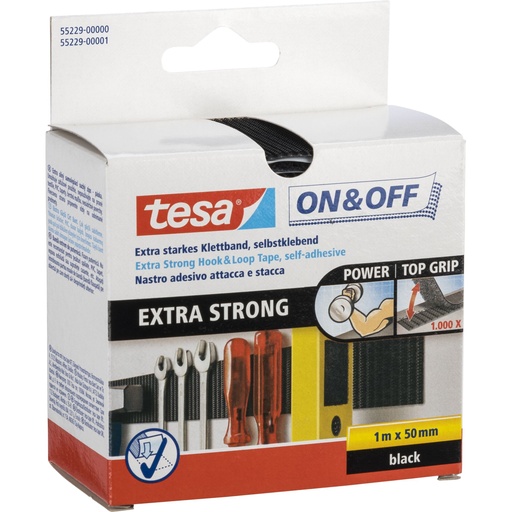[856172] Tesa Hook&Loop Tape 1m x 50mm on&off extra strong black 55229