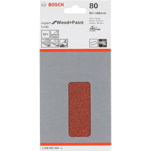 [444320] Bosch Sanding Pad C 430 Wood + Lacquer 93x186MM Grit 80 10 pcs.
