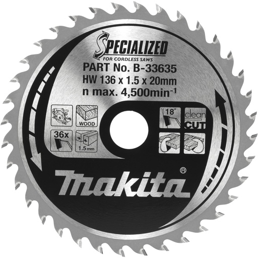 [807368] Makita B-33635 SPECIALIZED Saw Blade 136x20x36Z