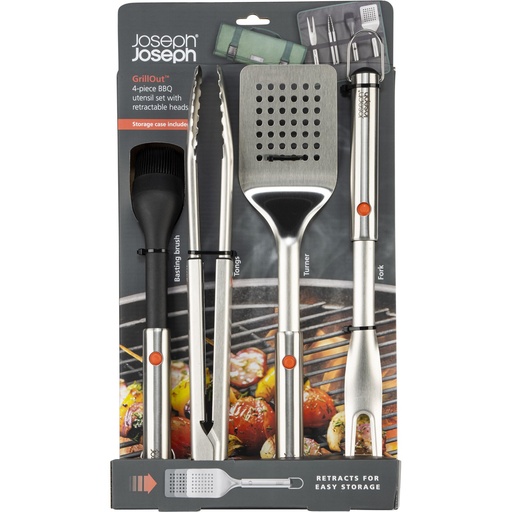[157427] Joseph Joseph GrillOut 4-pc SSL BBQ Utensil Set w. Storage Case