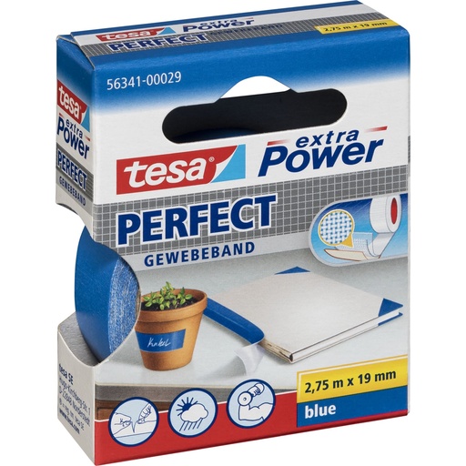 [894077] Tesa Gewebekleb. 2,75m x 19mm extra Power blau Perfekt 56341