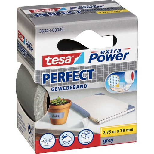 [894140] Tesa Gewebekleb. 2,75m x 38mm extra Power grau Perfekt 56343