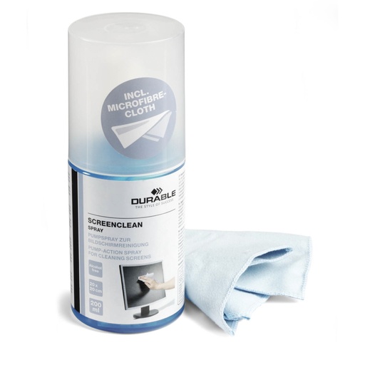[781377] Durable SCREENCLEAN SPRAY 200ml Pump Action Spray + Cloth 582300