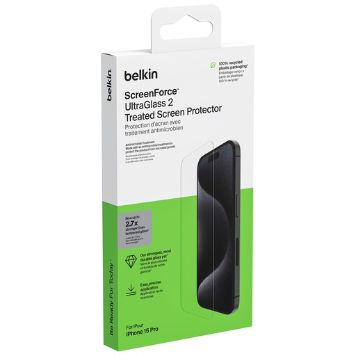 [833814] Belkin Screenforce UltraGlass2 antibact. iPhone 15 Pro OVA133zz