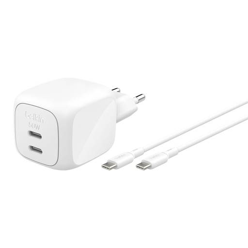 [209556] Belkin Ladegerät Dual USB-C 50W PD PPS+1m Kabel  WCH019kq1MWH-B6