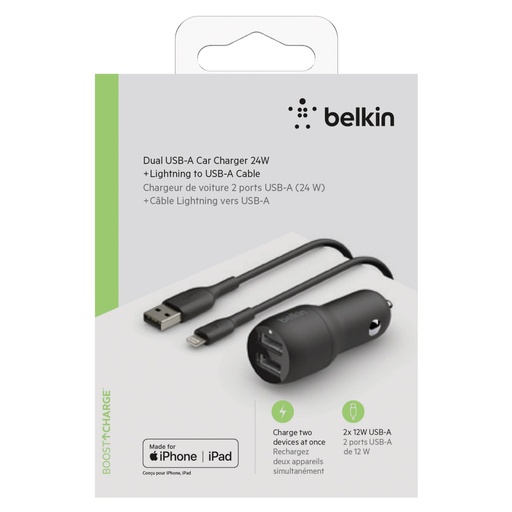 [529153] Belkin USB-A Car Charger 24W 1m Lightning-Cable  CCD001bt1MBK