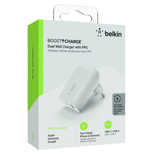 [665128] Belkin BOOST Charge 37W DualChar USB-C 25W PD + USB-A  WCB007vfWH