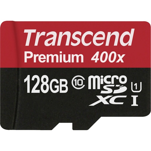 [103392] Transcend microSDXC        128GB Class 10 UHS-I 400x + SD Adapter