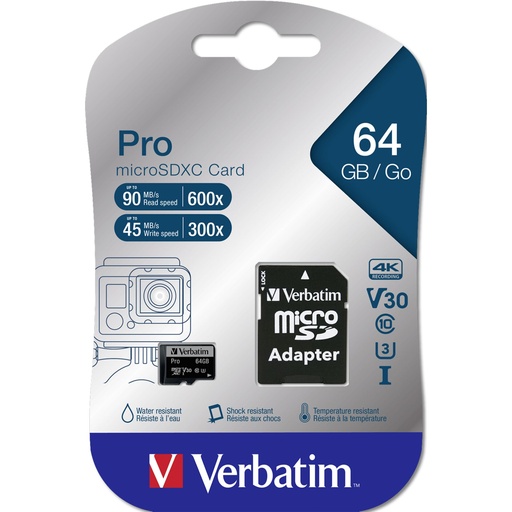 [111890] Verbatim microSDXC Pro      64GB Class 10 UHS-I incl Adapter