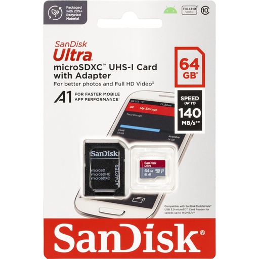 [753013] SanDisk Ultra microSDXC A1  64GB 140MB/s Adapt.SDSQUAB-064G-GN6MA