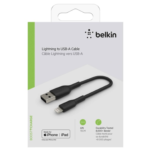 [528866] Belkin Lightning to USB-A Cable 15cm, PVC, black, mfi cert.