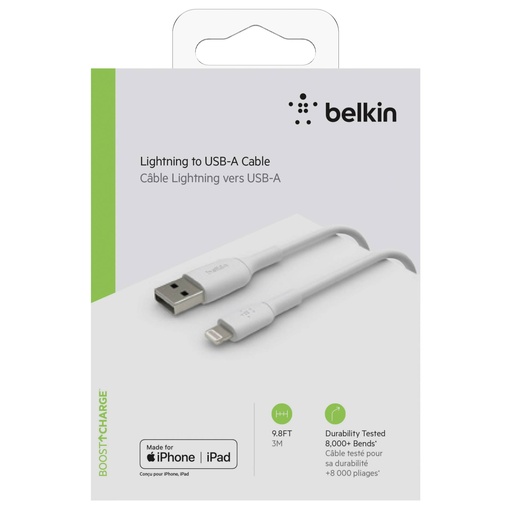 [528915] Belkin Lightning Lade/Sync Cable 3m, PVC, white, mfi certified