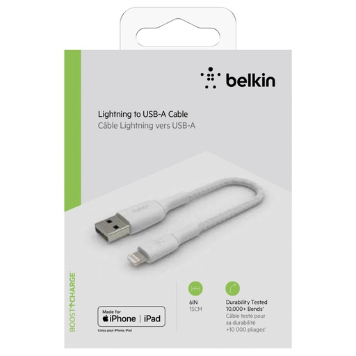 [528929] Belkin Lightning to USB-A Cable 15cm, Braided, mfi cert, white