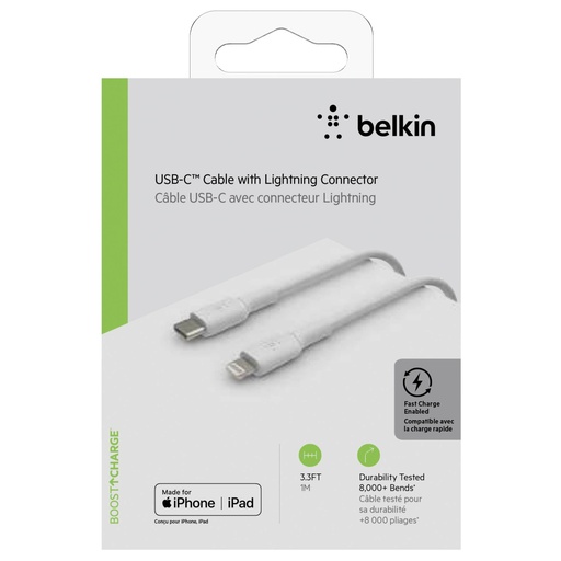 [528992] Belkin Lightning/USB-C Cable 1m PVC, mfi certified, white