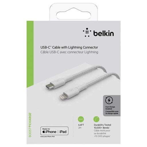 [529020] Belkin Lightning/USB-C Cable 2m braided, mfi cert., white