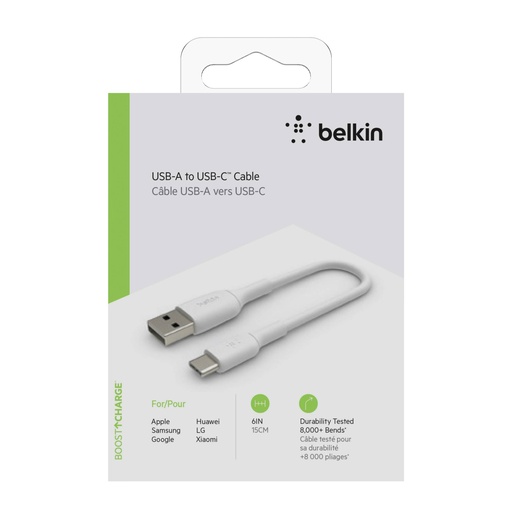 [529300] Belkin USB-C/USB-A Cable 15cm PVC, white CAB001bt0MWH