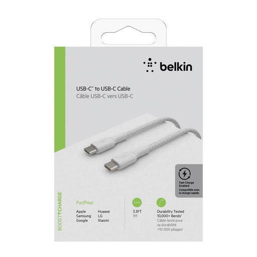 [529342] Belkin USB-C/USB-C Cable 1m coated, white CAB004bt1MWH