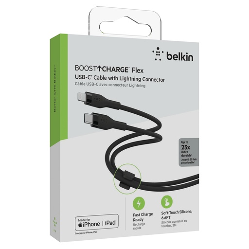 [694409] Belkin Flex Lightning/USB-C 15W 2m, mfi, 15W, black CAA009bt2MBK