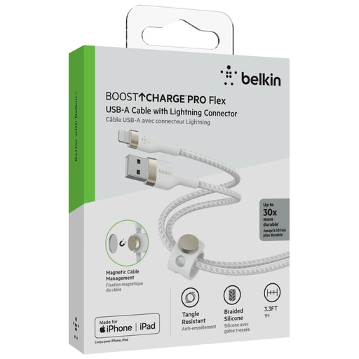 [695228] Belkin Flex Lightning/USB-A 1m mfi cert., white CAA010bt1MWH